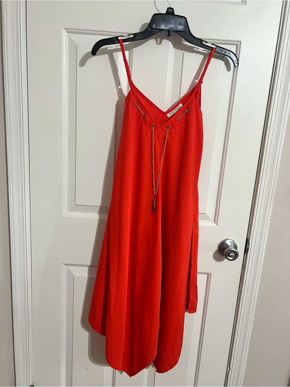 Speed Control Red Dress with Gold Chain Accents
